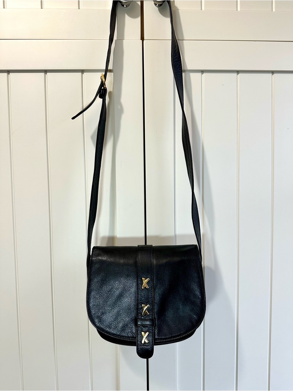 Vintage By Paloma Picasso Black Leather X Collection Saddle Shoulder Bag RARE - Picture 5 of 7